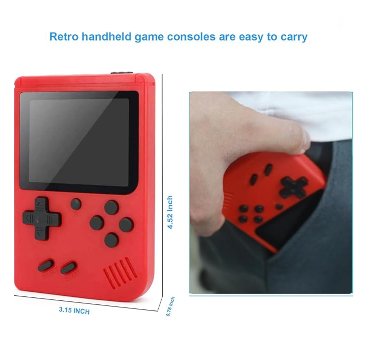 Handheld Game Console, Portable Retro Game Console with 400 Classical FC Games, 1020mAh Rechargeable Battery Support for Connecting TV and Two Players, Birthday Gift Toy