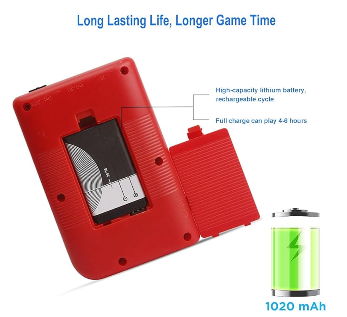 Handheld Game Console, Portable Retro Game Console with 400 Classical FC Games, 1020mAh Rechargeable Battery Support for Connecting TV and Two Players, Birthday Gift Toy