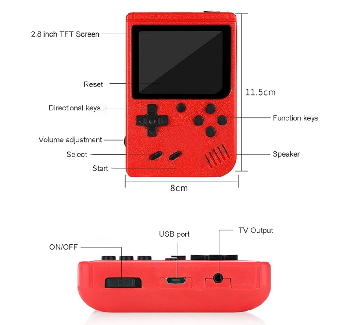 Handheld Game Console, Portable Retro Game Console with 400 Classical FC Games, 1020mAh Rechargeable Battery Support for Connecting TV and Two Players, Birthday Gift Toy