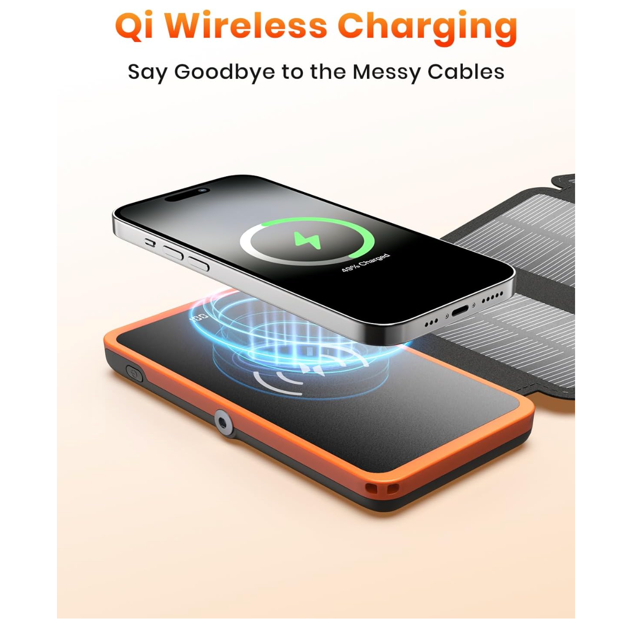 Power Bank Wireless Charger 10000mAh Built in 3 Solar Panels Three Outputs 15W Fast Charging Solar Charger
