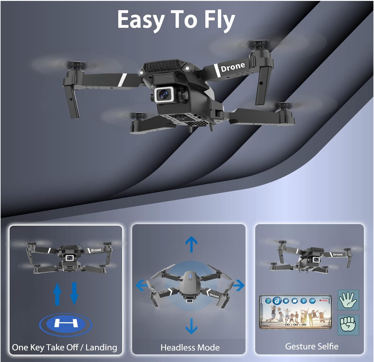 Drone with Camera Foldable Mini Drone for Kids Boys Beginners Toys Drone Gestures Selfie One Key Start 360° Flips