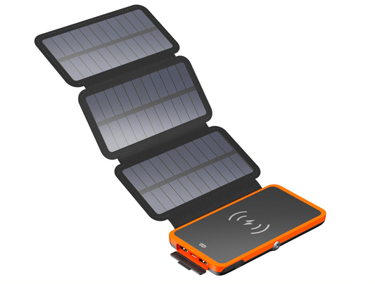 Power Bank Wireless Charger 10000mAh Built in 3 Solar Panels Three Outputs 15W Fast Charging Solar Charger